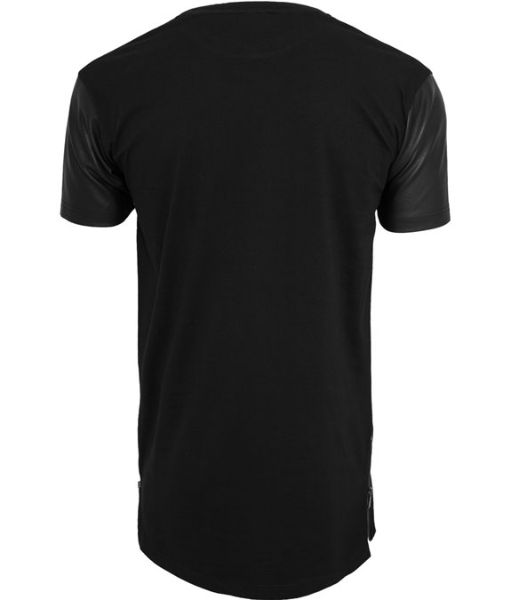 Long Zipped Leather Imitation Sleeve Tee black-black 3